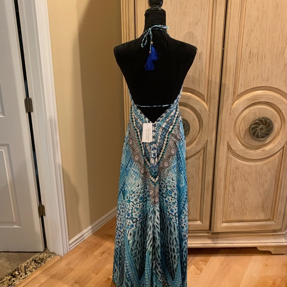 True Colors La Moda embellished High-Low Halter Low Back Maxi Dress NWT - Picture 2 of 5